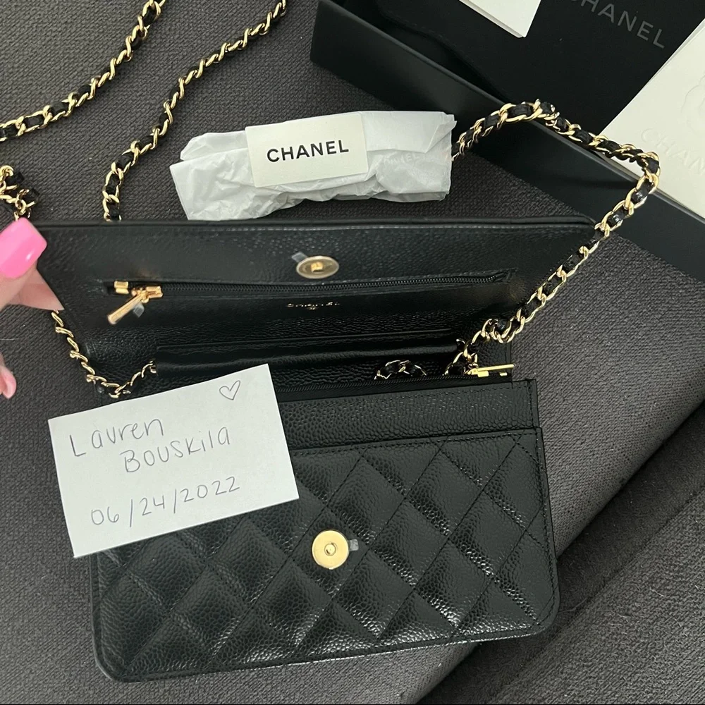 **ON HOLD CHANEL Caviar Quilted Wallet on Chain WOC Black / Gold - Picture 7 of 14